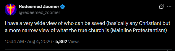poperespecter1's tweet photo. There's no "Mainline Protestantism". There are Anglicans, Lutherans, Presbyterians, Baptists, UCC etc. These all disagree on core doctrines and only commune by watering down doctrine.

In the rare case any of them actually believe their tenets, they don't commune with the others. https://t.co/TG1BDljflN