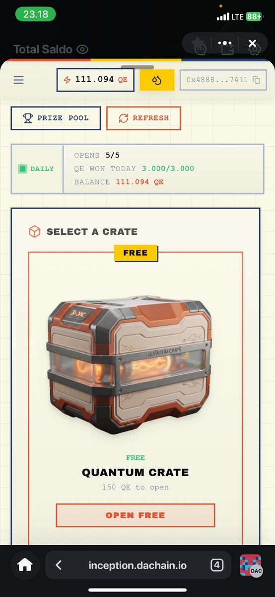 GafiAfani's tweet photo. Daily limit cleared! 🎁Maxed out 3,000 QE today from Quantum Crate. 
Steady grinding, total balance keep growing! 🚀
@dac_chain #Inception #Quaantun #Crypto https://t.co/3qTLejrEic