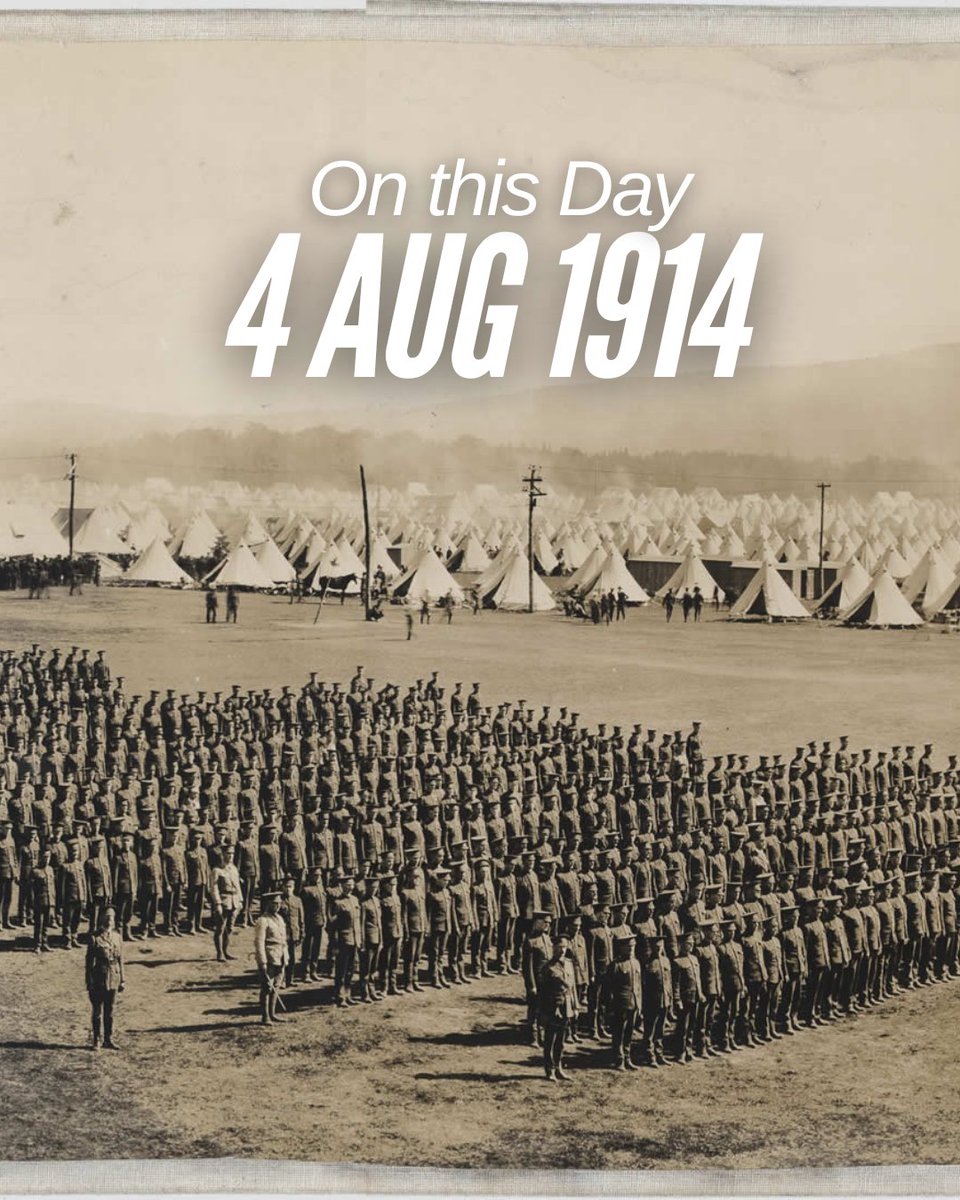 TMM_yyc's tweet photo. #OTD|Aug. 4, 1914

Great Britain declared war on Germany &amp; as part of the British Empire, Canada was automatically at war.

Weeks later, thousands gathered at Valcartier Camp to form Canada's first overseas contingent. More than 619,000 Canadians would serve overseas during WWI. https://t.co/wXidZwuU3t