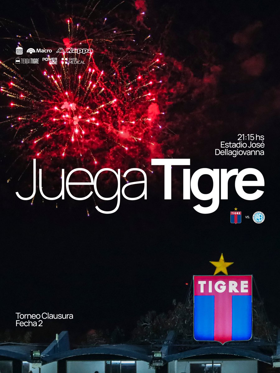catigreoficial's tweet photo. ¡𝗛𝗢𝗬 𝗝𝗨𝗘𝗚𝗔 𝗧𝗜𝗚𝗥𝗘! 🐯👊

🏆 #TorneoClausura 2026
🗓 Fecha 2
🆚 #TIGRE - Belgrano
⏱ 21.15 hs 
📍 Estadio José Dellagiovanna
📺 ESPN Premium
👨‍⚖️ Fernando Echenique
🔍 VAR: Lucas Novelli

#DaleMatador 💙❤️💙 https://t.co/JSZZNEobPx