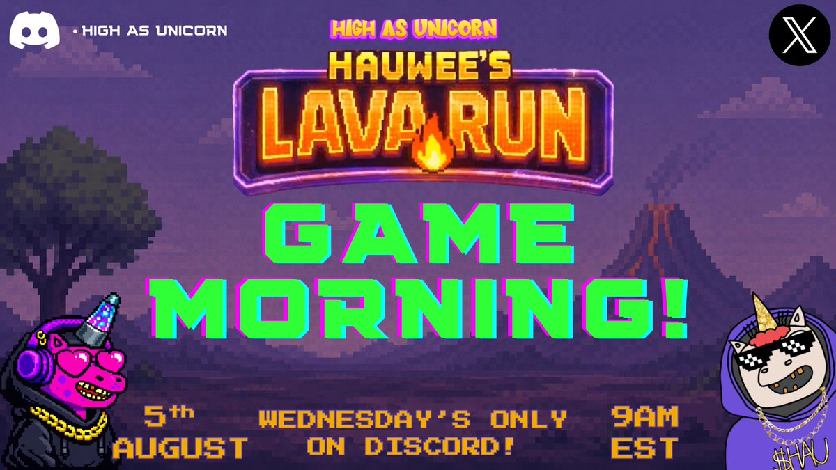 HighAsUnicorn's tweet photo. 🌋 THE LAVA’S HOT!

The leaderboards are waiting! 
Hauwee’s got the whole Discord awake at 9AM EST every Wednesday!!

Where pixels melt, friendships get competitive, and somebody’s definitely rage quitting before the finish line! 😂🕹️

🎁Rewards for the strongest survivors,
💀Eternal bragging rights included!

Join the chaos here👇

https://t.co/BYl1DQl8cU

#HighAsUnicorn #HAUWEE #LavaRun #DiscordGaming #Web3Gaming #PixelGame #GamingCommunity #PlayToWin