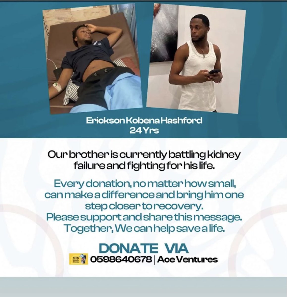 likehakeemm's tweet photo. Update: I spoke with ma bro today, for now he will be on dialysis, two times a week,  
 He sounded hopeful and extended his appreciation to everyone who showed him love and support. https://t.co/d6YbMPJsn6