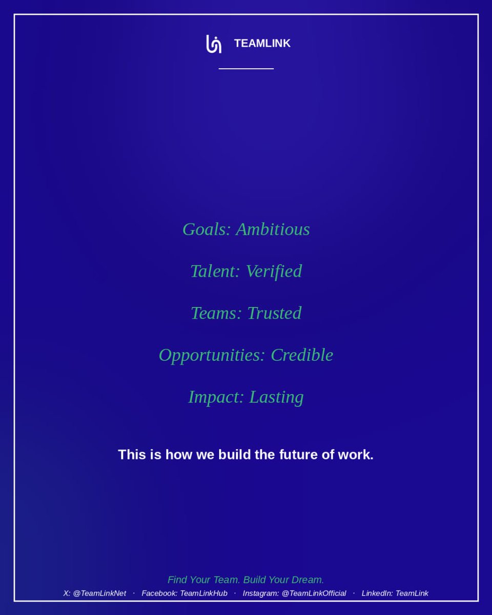 TeamLinkNet's tweet photo. The future of work isn't built by chance.

It's built intentionally through trusted teams, verified talent, and credible opportunities.

At TeamLink, we're creating a system where ambitious people connect, collaborate, and build solutions that create lasting impact

#TeamLinkNet https://t.co/RfFdZOSCCQ