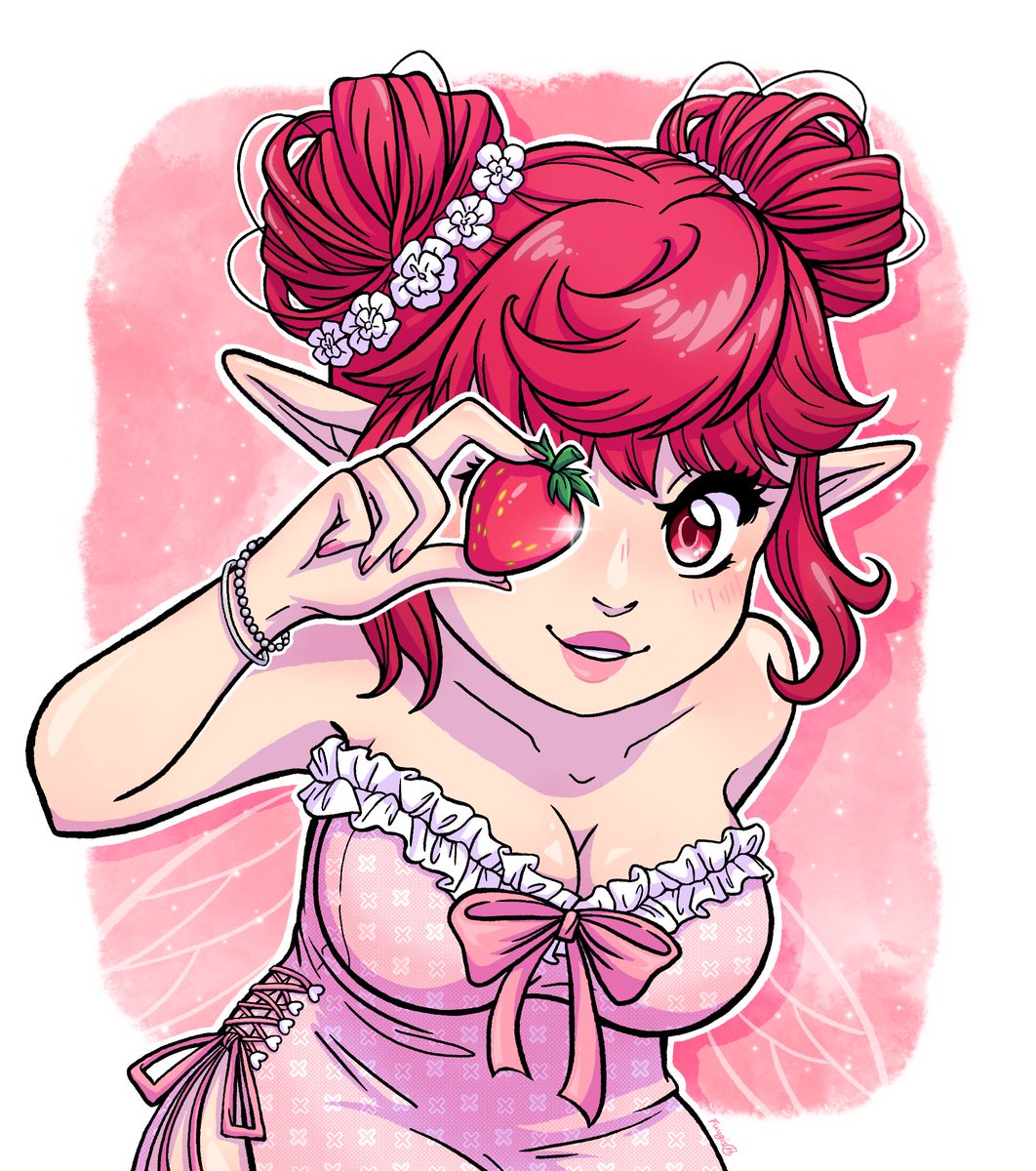 FuuStreams's tweet photo. Tulipahan pitkästä aikaa taas piirreltyä, tällä kertaa onnistuin raapustelemaan tämmöisen pienen mansikka piirroksen @shaakkunen :lle synttärilahjana! 😚🍓✨

🎨: Fuugis https://t.co/lXLZOh27aP