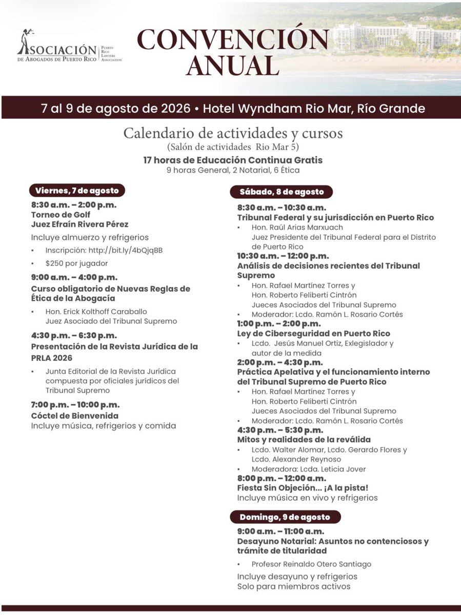 RamonRosarioEsq's tweet photo. Con gran entusiasmo publicamos los detalles del itinerario de actividades de la Convención de la Asociación de Abogados 2026 y los artículos del nuevo volumen de nuestra Revista Jurídica.

Este evento de este fin de semana unirá a más de 500 abogados y será nuestra mejor versión del evento anual. 

Me siento orgulloso de presidir el gremio de abogados más numeroso de Puerto Rico con más de 3,000 miembros.