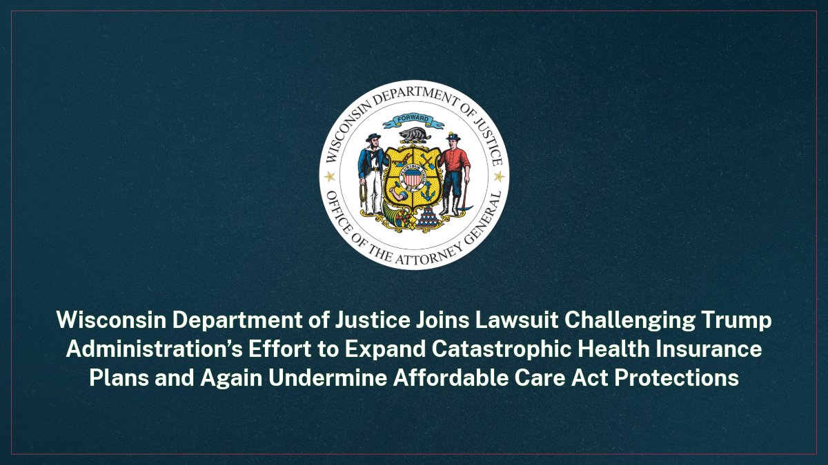 WisDOJ's tweet photo. The lawsuit challenges a federal rule that once again illegally undermines the Affordable Care Act (ACA) and would make health insurance more expensive and harder to obtain for millions of Americans.

Read the press release on the DOJ website: https://t.co/t1sYs4BIPe https://t.co/LS26tjy8K8