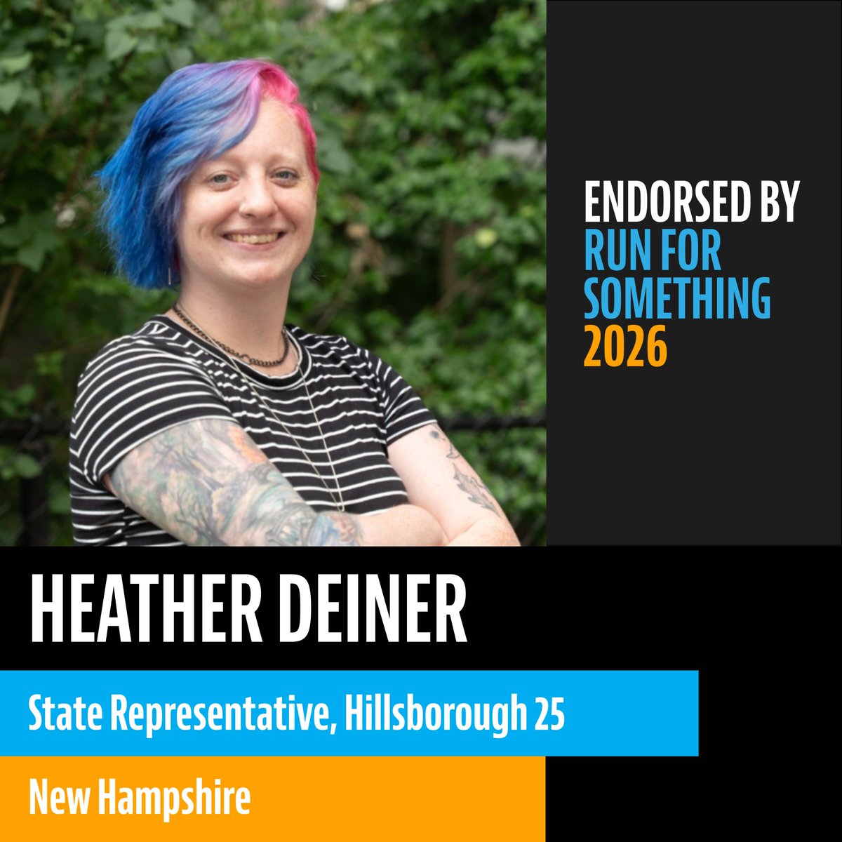 runforsomething's tweet photo. @ayshbot @richiejfloyd @Samson4Georgia @JoeyforMichigan @Ealy4MOHouse @AlexPereszlenyi @JonPenn36 @vinnyspot We’re proud to endorse Heather Deiner for New Hampshire State Representative, Hillsborough 25! Heather is fighting for affordable housing, universal health care, and public education. https://t.co/yijo7efZYH