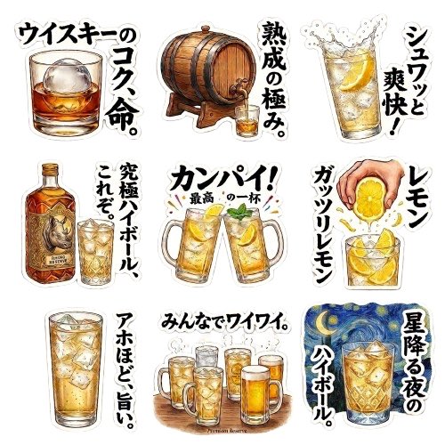 nonajgm's tweet photo. LINEスタンプ勢いで作ったら思ったよりも楽しくて二個目も作っちゃった。
明日は三個目も作ろう。
結構よくない？
角ハイボール、ブランド名出せないからサイ角でアピール。 https://t.co/yxF35V3dPp