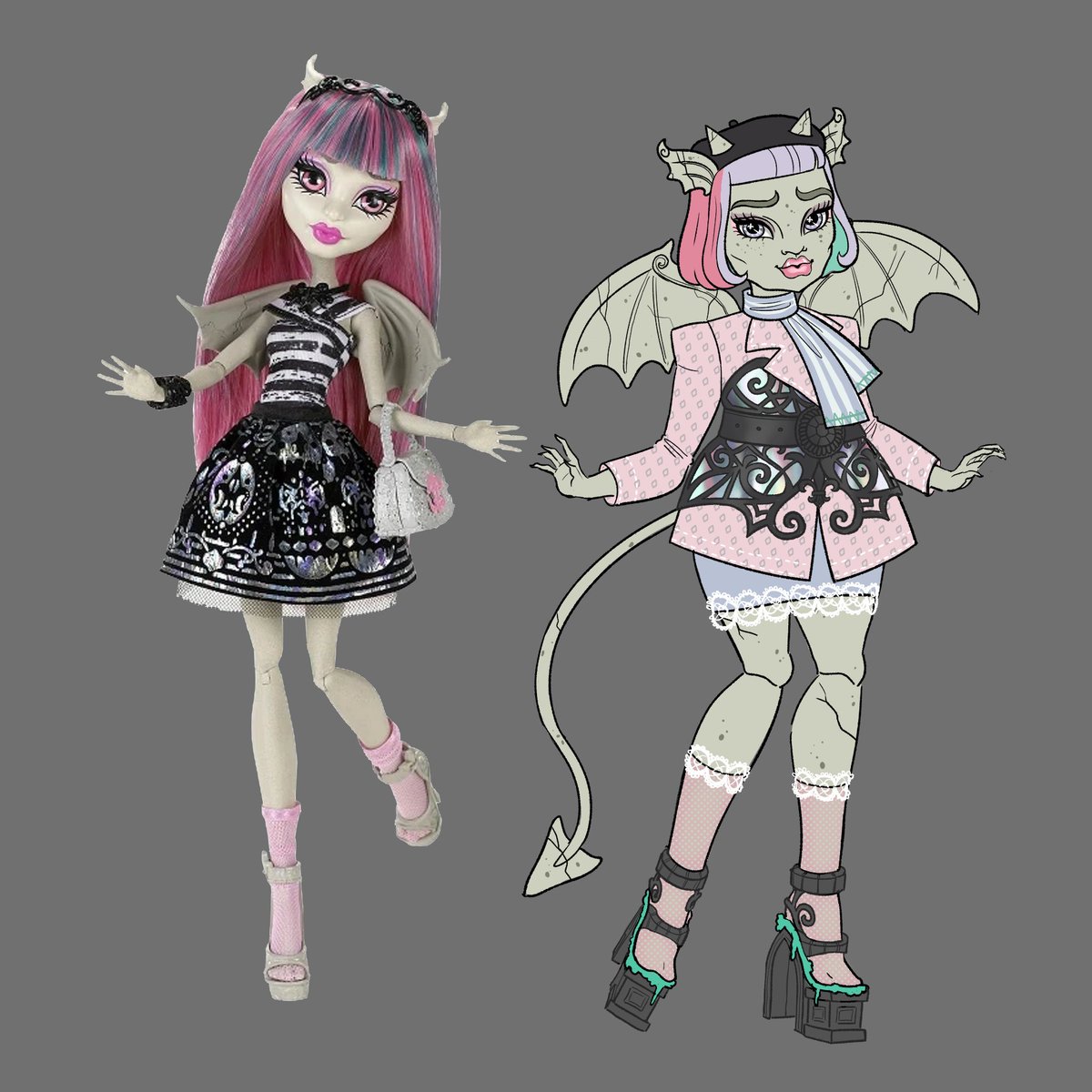 ben_umbra's tweet photo. Saw some people sharing their predictions / fan designs for G3 Rochelle so I decided to join. Lowkey have a rough idea for a G3 Scaris deluxe line (including Clawdeen, Jina and Skelita obvs) if anyone wants to see that in the future 👀 https://t.co/bX4kLuuGSw