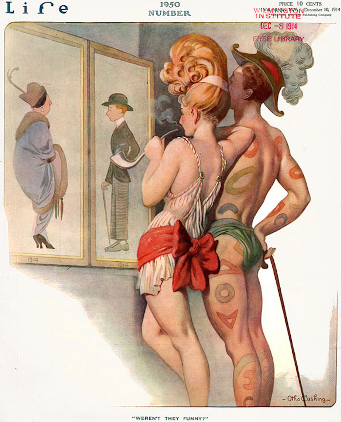 wikivictorian's tweet photo. Front cover of Life magazine. It shows a representation of how did they think people would look in 1950. This number was launched on 10th december 1914. https://t.co/0xaGaFuf1U