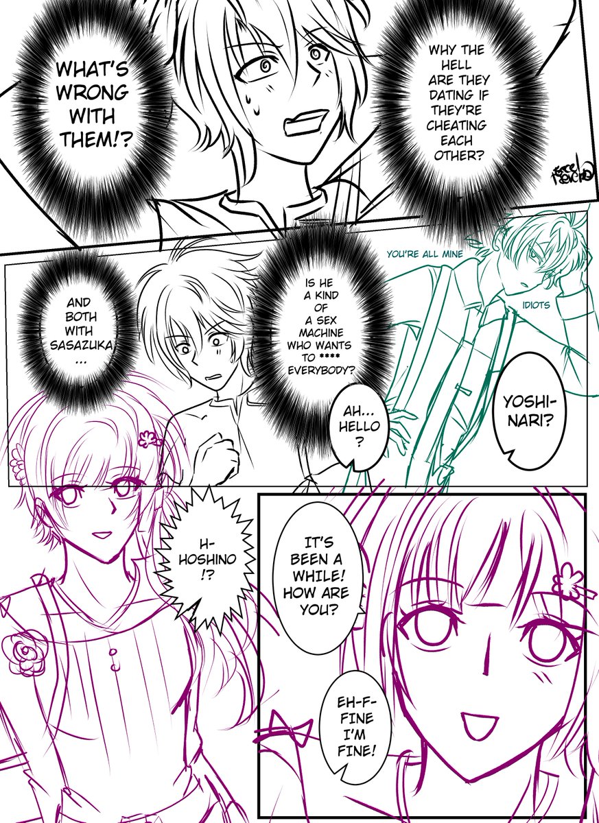 HoraDePijadas's tweet photo. It's complicated: 3/5 
#collarxmalice
(LMAO the second page with Yoshinari panicking and thinking stupid things is my favourite one) https://t.co/o59QCv1idM
