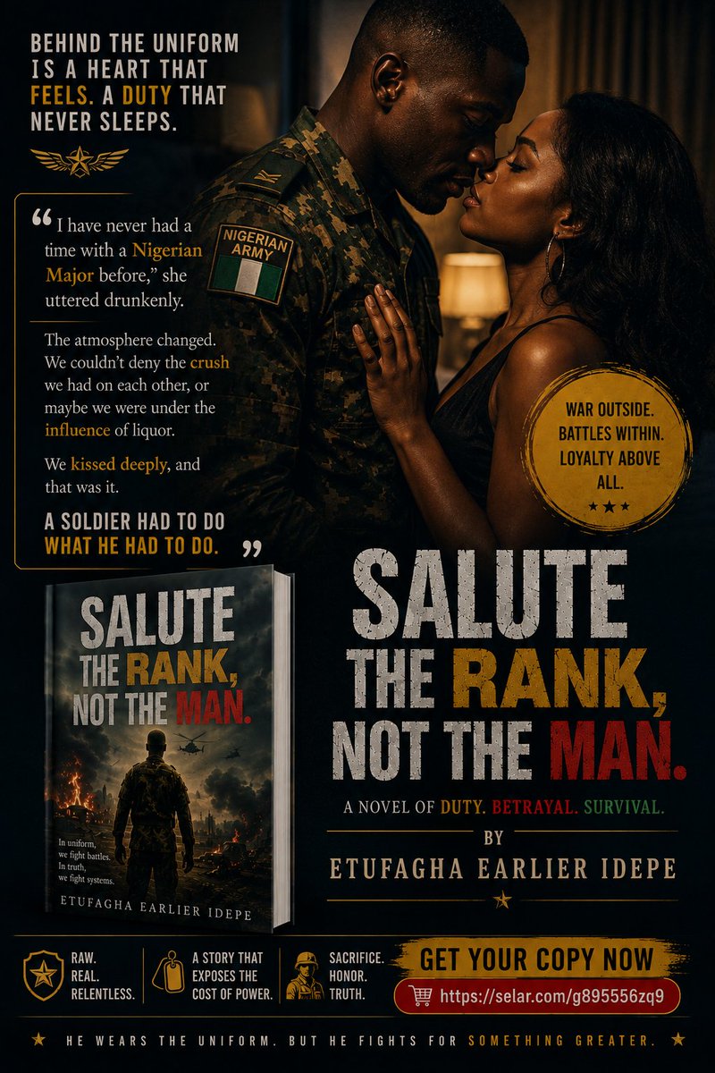 Earlierofficial's tweet photo. A Nigerian Major and his accidental Concubine:
 "I have never had a time with a Nigerian Major before," she uttered drunkenly. I ignored her advancement but was focused on getting her to the bed. When she grabbed my arms like a baby falling down, 
Link:https://t.co/0SetKGrnaV https://t.co/fUNlsPiykP