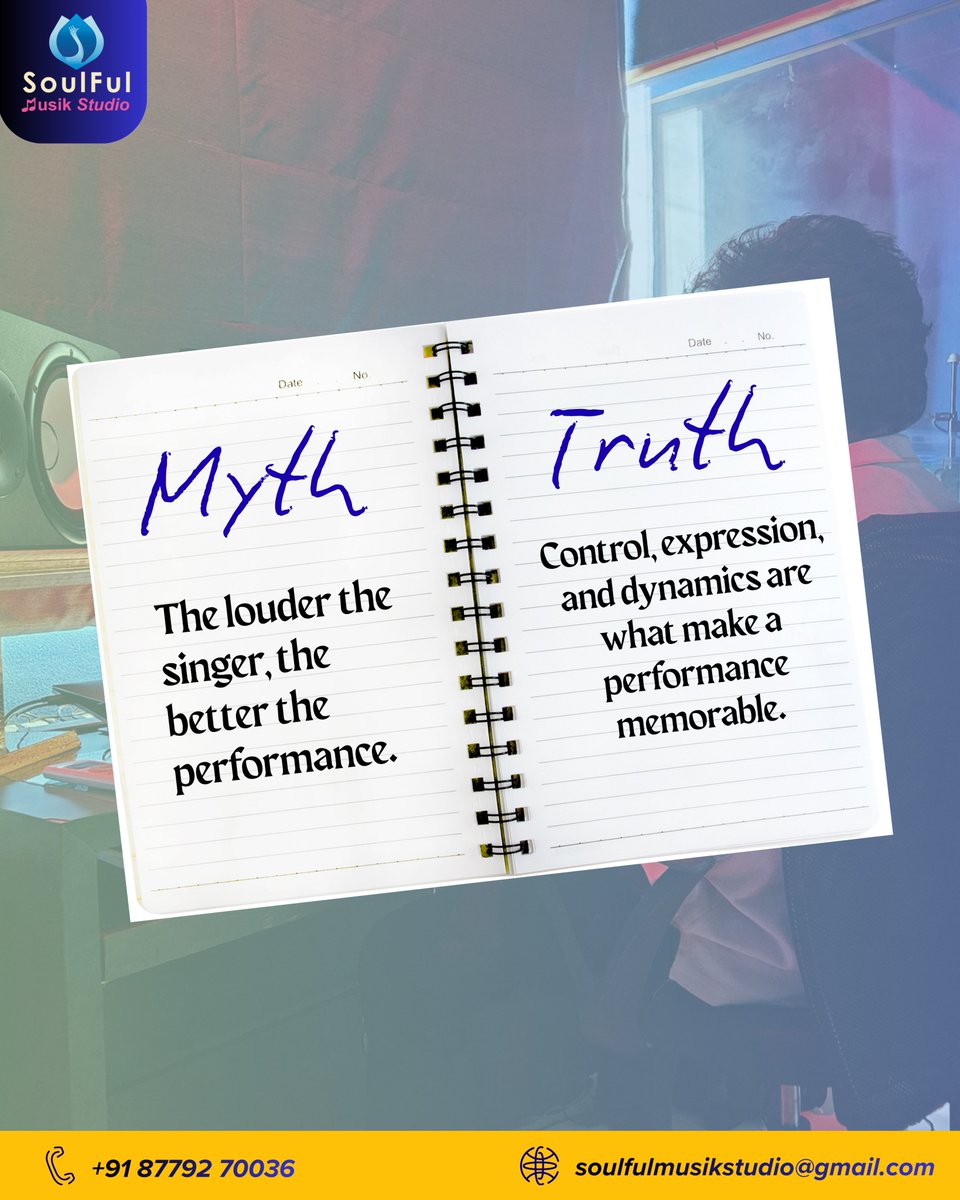 studio_soulful's tweet photo. Myth vs Fact 🎶

MYTH: The louder the singer, the better the performance.
FACT: Great singing isn't about volume, it's about control, emotion, expression, and dynamics. The most memorable performances connect with the heart, not just the ears.
#SoulFulMusikStudio #MusicMyths https://t.co/I7ez1zpkKn