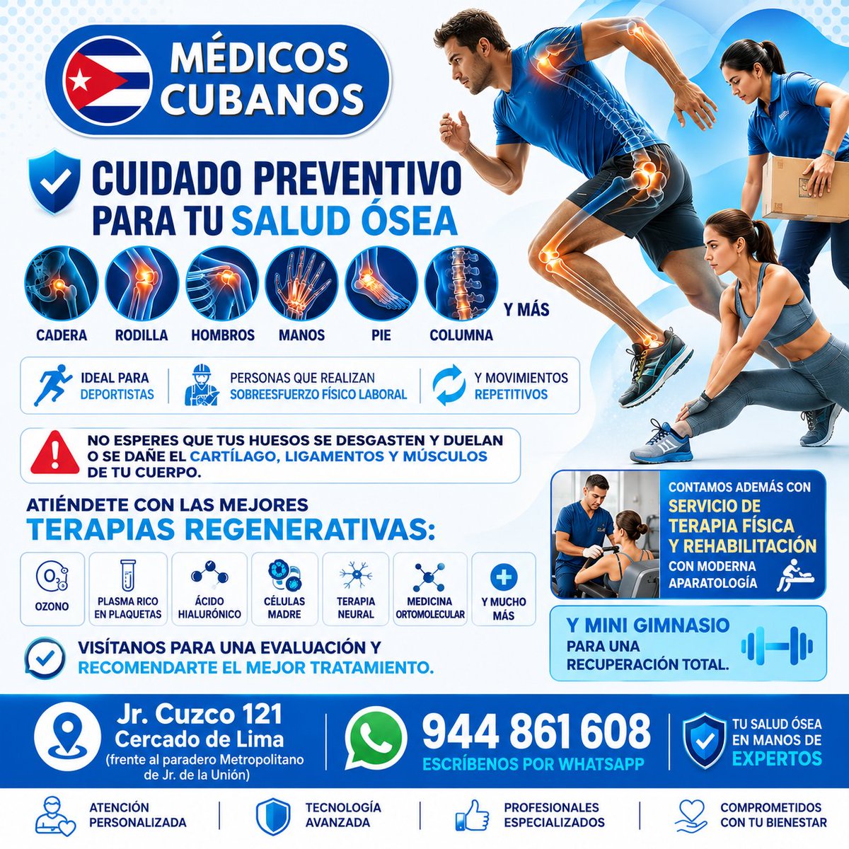 MedicosCubanos's tweet photo. 🚶‍♂️🏃‍♀️ ¿𝐒𝐢𝐞𝐧𝐭𝐞𝐬 𝐦𝐨𝐥𝐞𝐬𝐭𝐢𝐚𝐬 𝐞𝐧 𝐥𝐚 𝐫𝐨𝐝𝐢𝐥𝐥𝐚, 𝐜𝐚𝐝𝐞𝐫𝐚, 𝐡𝐨𝐦𝐛𝐫𝐨𝐬, 𝐦𝐚𝐧𝐨𝐬, 𝐩𝐢𝐞𝐬 𝐨 𝐜𝐨𝐥𝐮𝐦𝐧𝐚? 😣 No dejes que el desgaste avance y afecte tu cartílago, ligamentos y músculos. https://t.co/G8zEyRzR0t