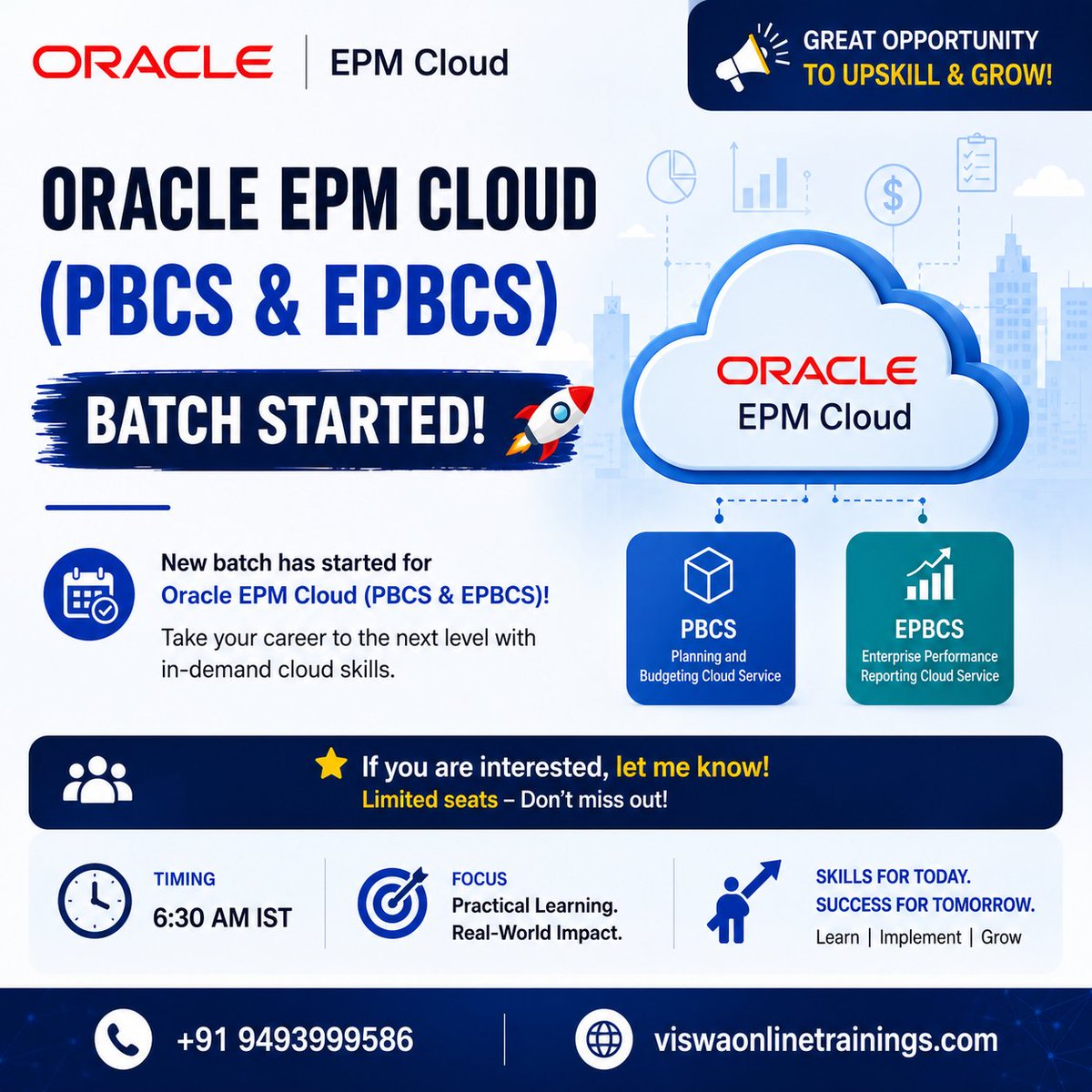 ViswaTrainings's tweet photo. 🚀 ORACLE EPM CLOUD (PBCS & EPBCS) – NEW BATCH STARTED!
Looking to advance your Oracle EPM Cloud career with practical, real-world implementation knowledge?
📞 https://t.co/ee0KDjU6ar
🌐 https://t.co/Qke57v9swi
#OracleEPM #PBCS #EPBCS #OracleCloud #OracleTraining #EPMCloud https://t.co/vxpruMh7EB
