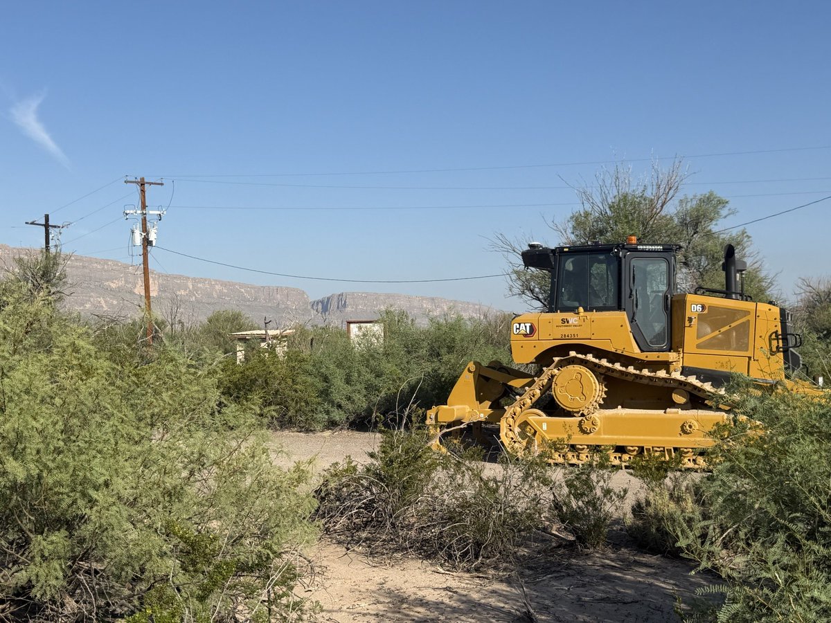 LaikenJordahl's tweet photo. ALERT: A bulldozer and work crew has been trucked into Big Bend National Park. This is at Castolon, about five miles downstream from Santa Elena Canyon. 

DHS has refused to share their plans publicly after waiving all environmental protections. Destruction is imminent. https://t.co/QvHVn4kB7q