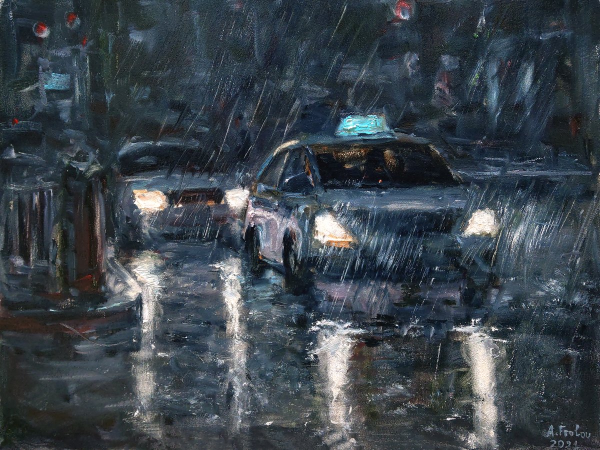 kznsq's tweet photo. "Night Taxi" - my oil painting https://t.co/sVsls5myFl