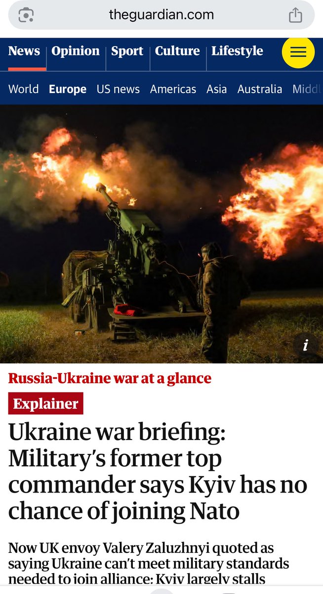 worldvidenews's tweet photo. 🚨🚨🚨BREAKING: Yes NATO North Atlantic Treaty Article 5. Musketeer Oath millitary Organisation since 1949 told Ukraine fairytales Ukraine can’t /  will never join NATO ?👇 

so … what does it mean ?. Zaluzhnyi probably Ukraine’s next President after Zelensky are rumours … published 4. August 2026. And btw. Ukraine 🇺🇦 will probably also not ever join the 🇪🇺 European Union what I have also read as it would “Drag” Down the Union Ukraine 🇺🇦 to poor ? well if it wasnt then it might have become it now hmm remember the mineral deal 50 % percent to USA 🇺🇸? The next 100 years, what about the loans Ukraine has to pay back ?. 

From Ukraine to Iran, Trump can't make a deal link 🔗 
https://t.co/098D6iFEcX

AUG 4. 2026. 

⚔️🤺BREAKING: Ukraine war briefing: Military’s former top commander says Kyiv has no chance of joining Nato
Now UK envoy Valery Zaluzhnyi quoted as saying Ukraine can’t meet military standards needed to join alliance; Kyiv largely stalls Moscow’s advances, data suggests. What we know on day 1,623

Ukraine will never become a member of NATO despite years of pursuing accession, Ukraine's Ambassador to the U.K. and former Commander-in-Chief Valerii Zaluzhnyi said on Aug. 3.
Speaking at a meeting of Ukrainian ambassadors in Kyiv, Zaluzhnyi argued that NATO's military standards have fallen behind the realities of modern warfare and suggested Ukraine (https://t.co/OMYDTDMSUN) should instead pursue future European security alliances.

"I personally worked to ensure that we adopted NATO (https://t.co/eLAmYUp3m5) standards, and every year, I heard stories about how we were just about to join NATO. Unfortunately, we will never join it," Zaluzhnyi said.
According to Zaluzhnyi (https://t.co/AgHxMHZp6C), one of the main obstacles is that NATO's standards are outdated.

"It is impossible for the Ukrainian Armed Forces, given their current level of development, to join an organization that is guided by World War II doctrines," he said.
He added that it would take the alliance "about 12 years" to adopt new standards "to at least reach half the level of the Russian Federation."
Instead of NATO membership, Zaluzhnyi said Ukraine should focus on emerging regional security arrangements.
"Ukraine… will align itself with blocs and alliances that will likely form," he said. "Most likely, we will be talking about a European military security bloc."

Ukraine's Constitution identifies NATO membership (https://t.co/eLAmYUp3m5) as a strategic objective.
President Volodymyr Zelensky has previously indicated that Kyiv could postpone joining the alliance if it receives security guarantees from the United States and European partners.
Zaluzhnyi served as commander-in-chief of Ukraine's Armed Forces (https://t.co/IZXDTQA2kl) from 2021 until 2024 and left the post with high public approval ratings.
He is expected to run in Ukraine's next presidential election. Link 🔗 
https://t.co/m7gqhu76LQ

#NATO #Zaluzhnyi