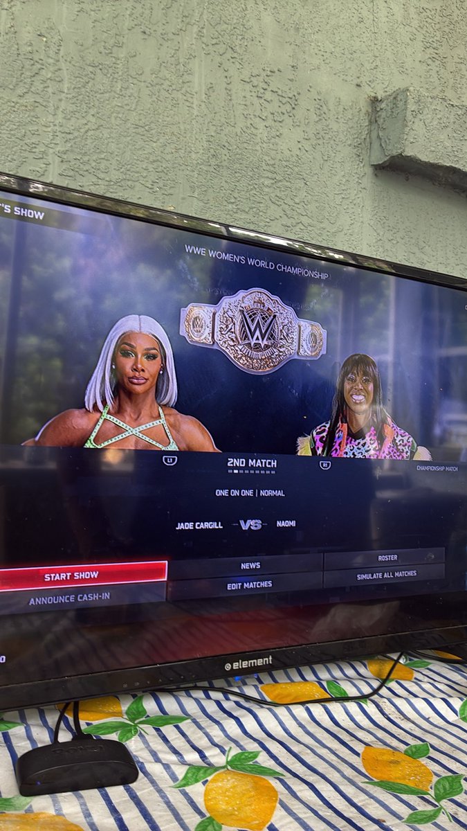 PSerayah's tweet photo. This is messy why my WWE 2K 25 put this match together after she just won the belt and a fatal four-way @Jade_Cargill @TheTrinity_Fatu https://t.co/1Lgskl8rwL