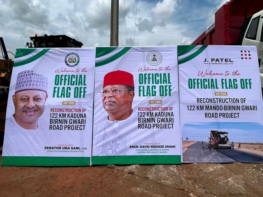 abba182012's tweet photo. JUST IN:

At the official flag-off and groundbreaking ceremony for the reconstruction of the 122-kilometre Kaduna–Birnin Gwari Road Project by His Excellency, President Bola Ahmed Tinubu, GCFR, through the honorable Minister of Works, Engr David Nweze Umahi CON in Kaduna State. https://t.co/Fp9mnL3Qet