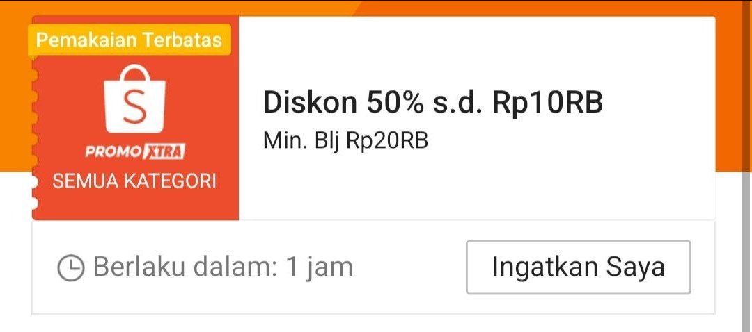 i_m_mortal_'s tweet photo. Diskon 50% 10k, minbel 20k

Kode promo: SerbuRabu5Ags

mulai jam 00, untuk produk promo XTRA
https://t.co/C8QLGJ7pM1 https://t.co/JXtmJRK4fC