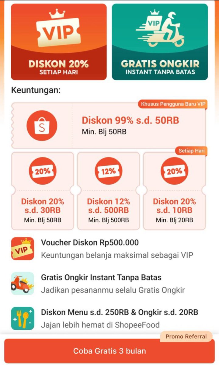 yaudahyaa's tweet photo. ADA EVENT FREE SHOPEE VIP 3 Bulan🎉🎉
Benefit yang didapat:
-voc Shopee 99% s.d 50rb
-Point Coffe 1 rupiah
-Roti'o 1 rupiah
-Free ChatGPT, dll 

IN THIS ECONOMY lumayan banget gaksi hemat. Yuk buruan daftar cukup klik⤵️

https://t.co/yxmlQrPloR

#SHOPEEVIP #zonajajan #zonauang https://t.co/gACHErdIjg