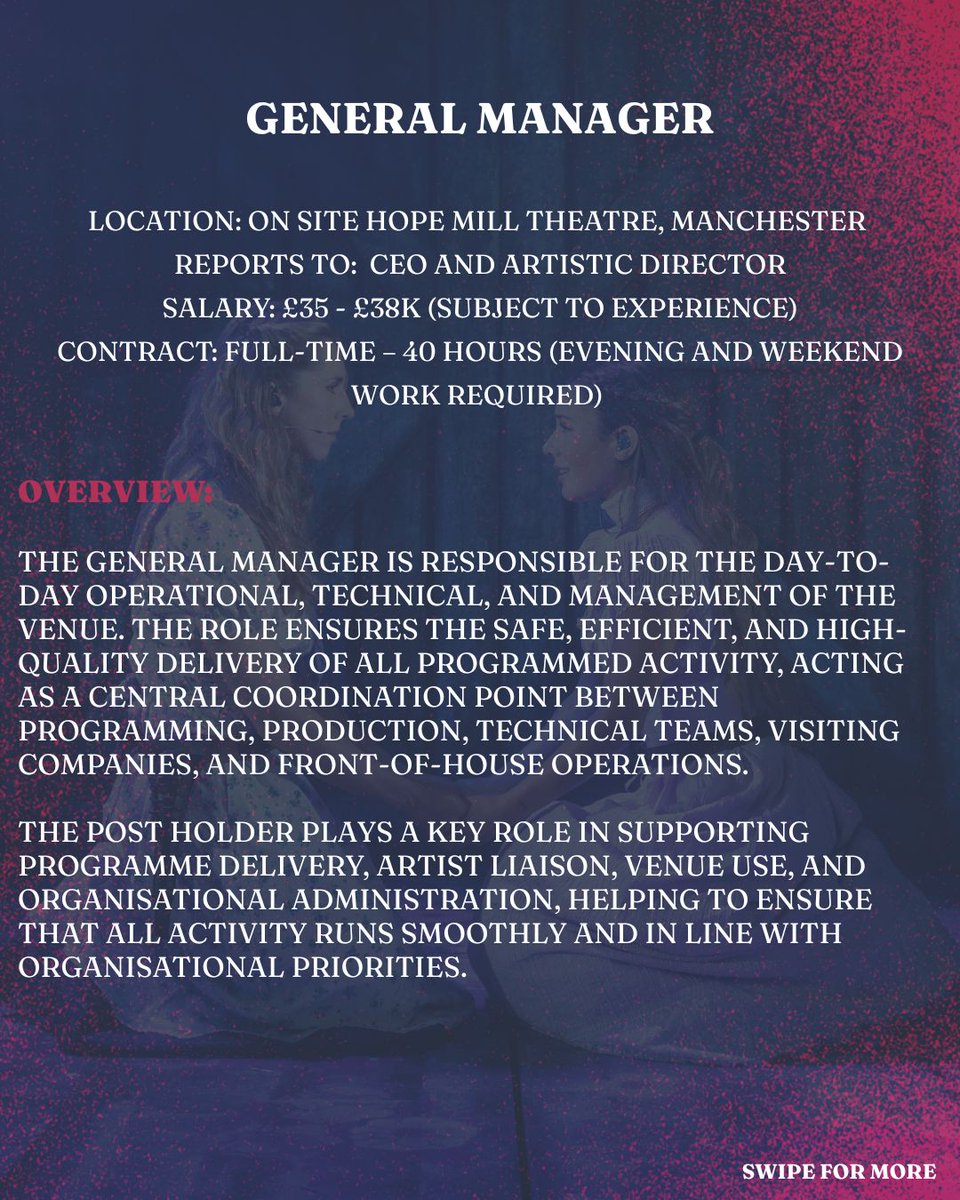 hopemilltheatre's tweet photo. We're hiring!
✨️ General Manager✨️
Looking for a General Manager to join our award winning venue🎭️
Please email your CV and Cover Letter to enquires@hopemilltheatre.co.uk
Closes 9th August at midnight.
#manchester #theatrelife #werehiring #newjob #generalmanager https://t.co/mnWvsWD6eO