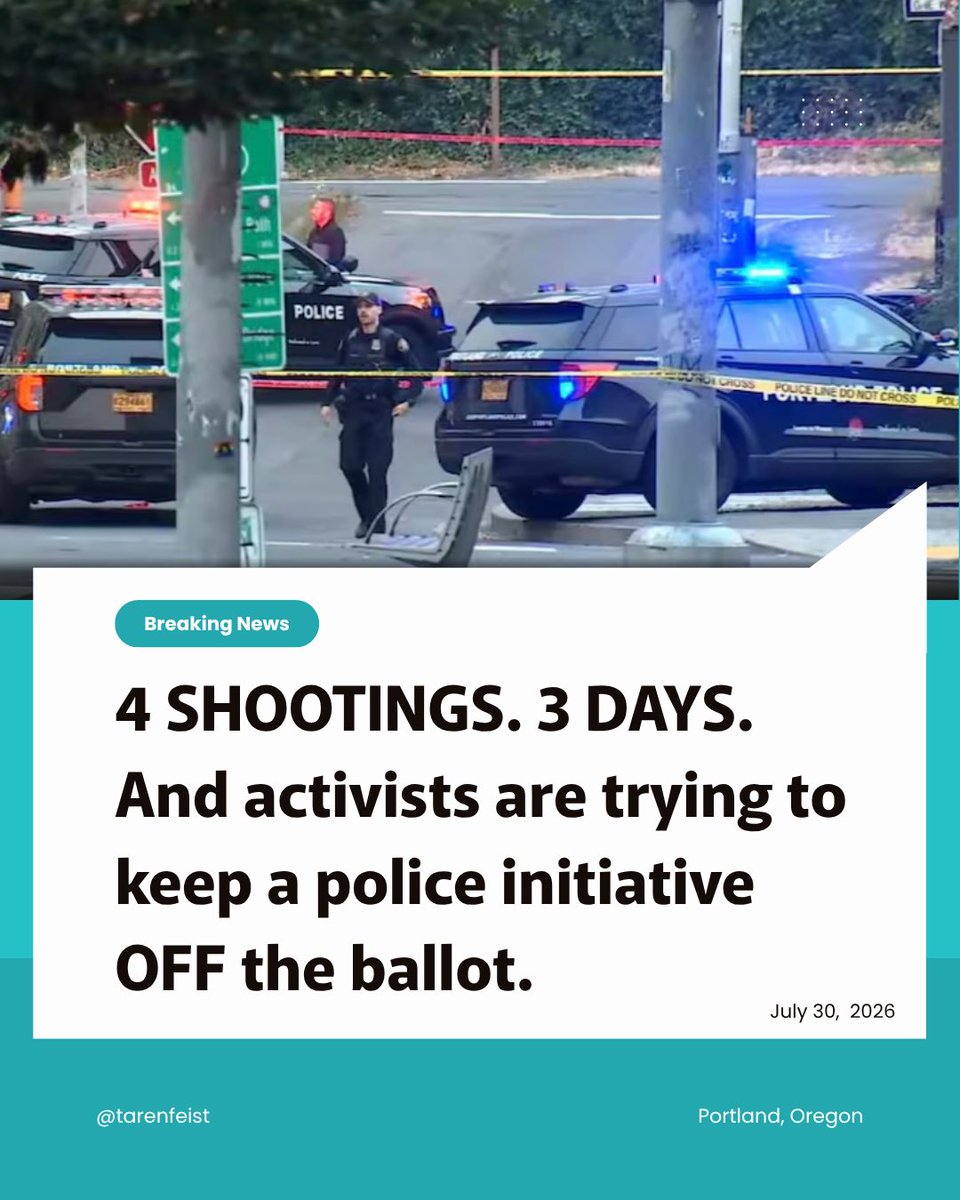 tarenfeist's tweet photo. Four separate shootings. Three days. One city.

According to local news reports, Portland has seen:
• Six people shot at a house party in Northeast Portland, leaving one dead.
• A woman shot outside a Northeast Portland pub.
• One person killed on South Macadam Avenue.
• Two people injured in a shooting at the Rockwood Village Apartments.

A common theme? None of these events happened during daylight hours, and in the initial reports, no suspects were in custody. 

Yet while Portland continues to struggle with violent crime, opponents, including the DSA, are fighting to keep the Enhanced Community Safety Initiative off the November ballot. The measure would redirect a portion of Portland’s Clean Energy Fund to hire hundreds of additional police officers. 

Instead of letting voters decide, the initiative has become tied up in challenges over petition signatures, with thousands of signatures discarded during the verification process. 

When shootings are making headlines night after night, it’s hard to argue that the status quo is working.