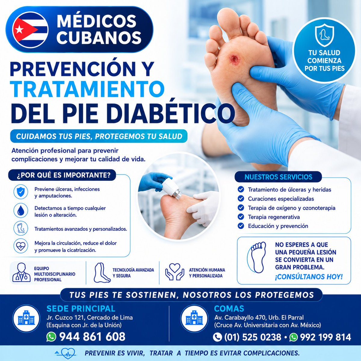 MedicosCubanos's tweet photo. En 𝐌𝐞́𝐝𝐢𝐜𝐨𝐬 𝐂𝐮𝐛𝐚𝐧𝐨𝐬 te ayudamos a prevenir complicaciones con un tratamiento especializado para el pie diabético. 💪✨ https://t.co/pMVw4zO2Ig
