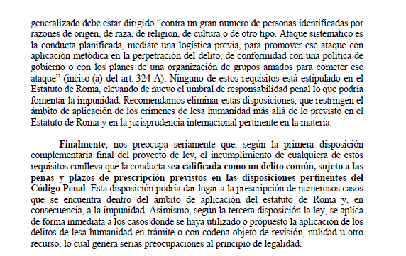 cviguria's tweet photo. LO ÚLTIMO
Relatores especiales del alto comisionado de derechos humanos de la ONU envían comunicación al gobierno de la presidenta Keiko Fujimori expresando su preocupación por el proyecto de ley que incorpora el delito de lesa humanidad en el Código penal, la misma que está pendiente de firma por Fujimori o su observación y que vaya de vuelta al Congreso. 

En resúmen, indican que la iniciativa impide su aplicación en el sistema de justicia. 

Entre sus puntos establecen que la inicativa propone una "definición restrictiva" de los elementos que configuran los crímenes de lesa humanidad, va contra el mismo Estatuto de Roma y que sea calificado como delito común en el  Código penal. 

El oficio es crítico al señalar preocupación por el proyecto impulsado por el Congreso al mando de Fuerza popular pues podría permitir "que autores de graves violaciones de ddhh eludan la rendición de cuentas dejando a víctimas sin derecho a reparación, justicia y no repetición". 

Documento concluye esperando respuesta de Gobierno sobre próximas acciones a tomar sobre el proyecto. 

Veremos la mano del fujimorismo que ahora está en el poder y del canciller Carlos Espá.