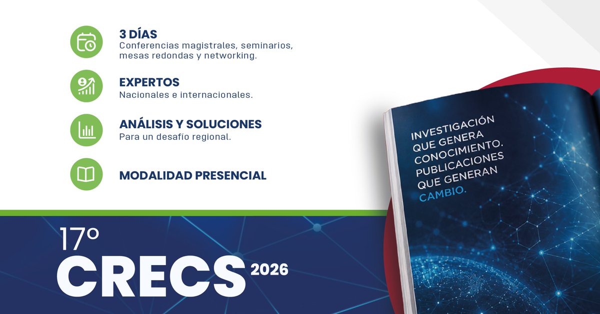 UTEoficial's tweet photo. La Universidad UTE será sede del 17.º Congreso Internacional sobre Revistas Científicas (CRECS 2026), un espacio para fortalecer la calidad editorial y la visibilidad de la producción científica en Iberoamérica.
Revistas iberoamericanas, ciencia global.
📅 23 al 25 de septiembre de 2026
📍 Auditorio Álvaro Trueba, Sede Matriz UTE
Conoce más en: https://t.co/Ce65LI4jjP
@scimago
#SomosUTE #CRECS2026 #InvestigaciónUTE