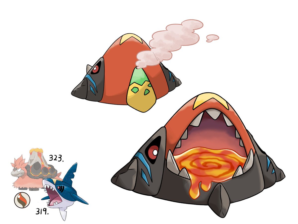 GiottoHappyan's tweet photo. Finally finished the Mega Stone swap for Sharpedo and Camerupt! The design mainly emphasizes Camerupt’s volcano motif and Sharpedo’s missile elements~
Lowkey just wanted Maxie and Archie’s signature Pokémon to swap vibes~🥰✨
#StoneSwap #fakemon #Camerupt #Sharpedo https://t.co/ieLGwyOmvl