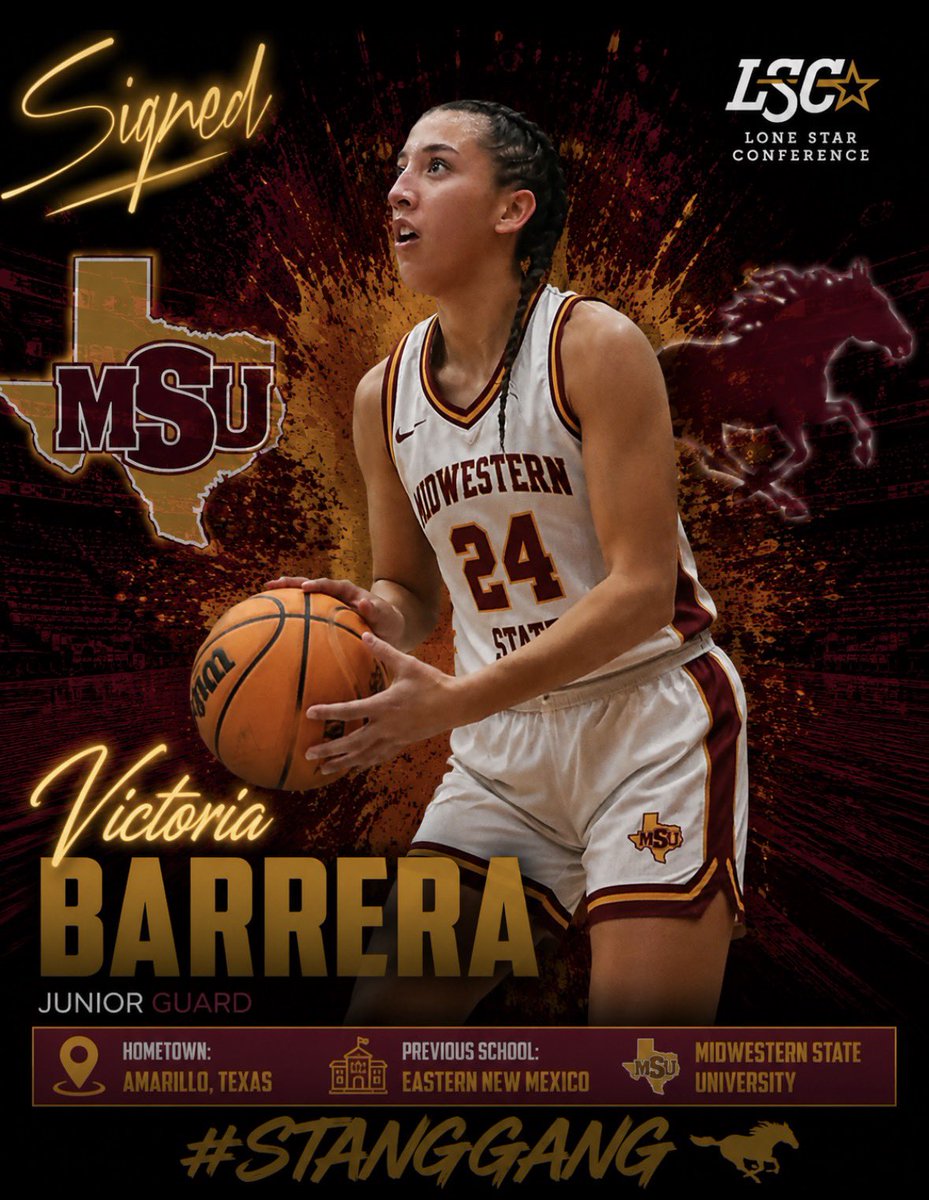MSUTexasWBB's tweet photo. Welcome to the MSU family, Victoria Barrera! We can’t wait to see what she’ll bring to our program.  #StangGang 🐎💛 https://t.co/T12mqZbzvw