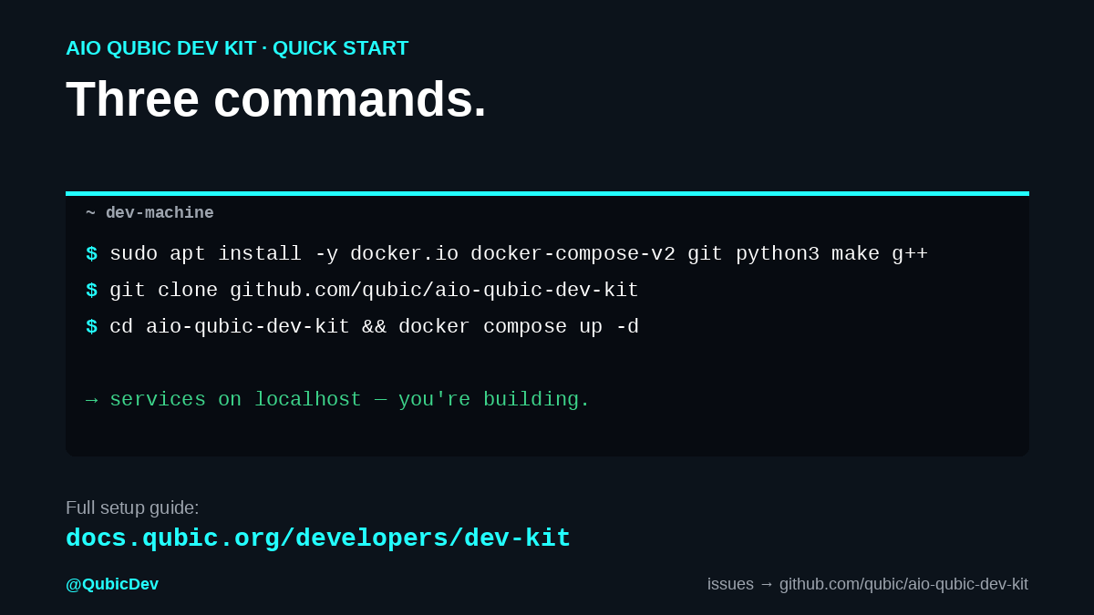 QubicDev's tweet photo. Get started:

git clone https://t.co/aMFfwNywWu

Full setup guide → https://t.co/j2Kc9Mo7DH

Hit anything, open an issue on the repo. https://t.co/zvCcZLs1G1