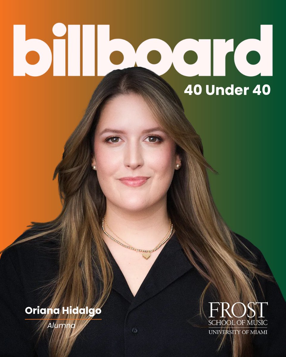 frostschoolum's tweet photo. Congratulations to Frost School of Music alumna Oriana Hidalgo on being named to @billboard’s #40Under40 list. As Senior Director of A&R at 5020 Records, Hidalgo has helped shape the careers of artists through her work in talent discovery, creative direction, and artist development.

#musicindustry #frostschoolum #fsom

📷: Diego Cadavid