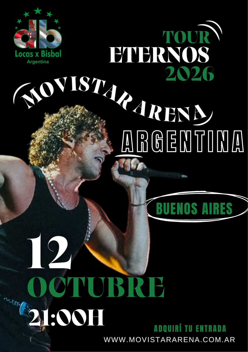 locasxbisbalarg's tweet photo. 💚 ¡Faltan 77 días! 💚

Cada día estamos más cerca de volver a encontrarnos con @davidbisbal en el Movistar Arena. Los corazones verdes ya laten más fuerte… ¡Nos vemos el 12 de octubre! ✨

#DavidBisbal #TourEternos #Eternos2026 #LocasXBisbal 💚 https://t.co/2tfa5YWuVm