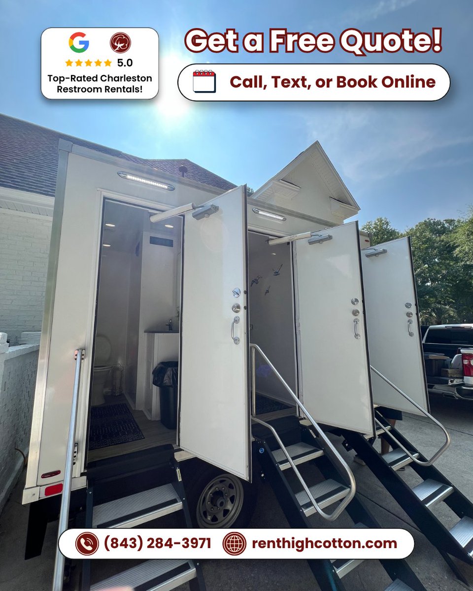 RentHighCotton's tweet photo. 📍 Mount Pleasant, SC | Rehearsal Dinner 🥂​
Set up and ready for a rehearsal dinner at a local home! 

Call, text, or request your free quote online!
☎️ (843) 284-3971
🌐 https://t.co/1CBx3RmABE
#EventReady #CharlestonSC #LuxuryRestroomTrailer #OutdoorEvents #HighCottonComfortCo https://t.co/g9WxNqf2uA