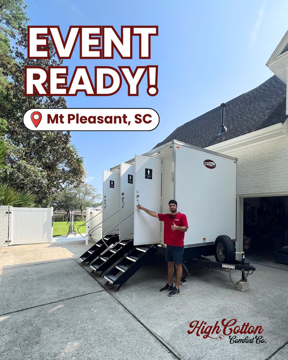 RentHighCotton's tweet photo. 📍 Mount Pleasant, SC | Rehearsal Dinner 🥂​
Set up and ready for a rehearsal dinner at a local home! 

Call, text, or request your free quote online!
☎️ (843) 284-3971
🌐 https://t.co/1CBx3RmABE
#EventReady #CharlestonSC #LuxuryRestroomTrailer #OutdoorEvents #HighCottonComfortCo https://t.co/g9WxNqf2uA