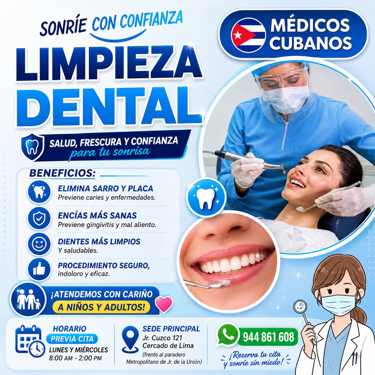 MedicosCubanos's tweet photo. ✨🦷 Dale a tus dientes el cuidado que merecen con nuestra 𝐋𝐢𝐦𝐩𝐢𝐞𝐳𝐚 𝐃𝐞𝐧𝐭𝐚𝐥 𝐏𝐫𝐨𝐟𝐞𝐬𝐢𝐨𝐧𝐚𝐥. https://t.co/RcIA0IKnGK
