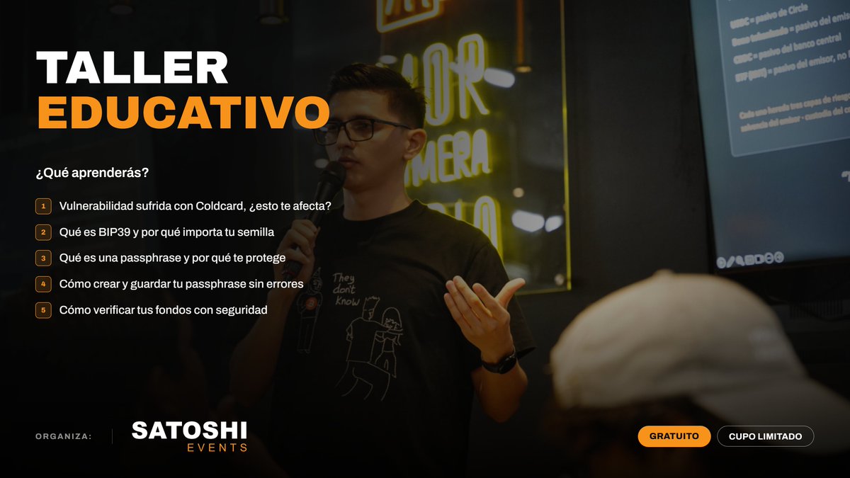 bitdriver_sv's tweet photo. Chero Salvadoreño...

Sabemos que quieres resguardar tus bitcoins con la mayor seguridad.

Por eso nos juntamos con @SatoshiEvents & @CheritoCafe para enseñarte todo sobre autocustodia.

📅 Sábado 8 de agosto | 9:30 AM 
📍 Dos Mundos Specialty Coffee

EVENTO GRATUITO! Te esperamos 🙌