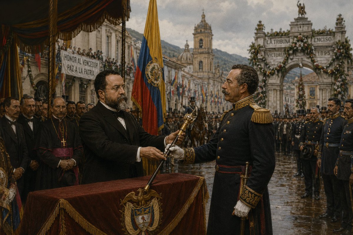 HistoriaTundama's tweet photo. 🏛️ La recepción del general Rafael Reyes en Bogotá, 1895
Las victorias obtenidas por el general en las batallas de La Tribuna y Enciso, durante la guerra civil de 1895, dieron origen a una de las ceremonias públicas más importantes de finales del siglo XIX en Colombia. https://t.co/G0TRymkvSD
