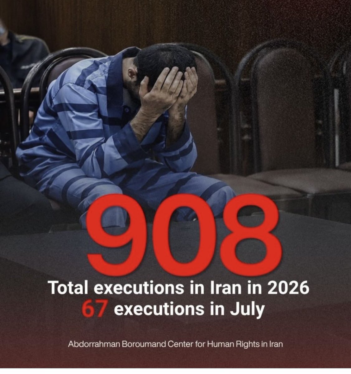 skolbadypoor's tweet photo. Islamic Republic of Iran has carried out at least 908 executions so far in 2026, of which 67 occurred in July and 8 in August! The actual number is likely significantly higher as Islamic terrorist regime withholds data on executions to avoid public scrutiny! @nypost @FoxNews @UNHumanRights 
#KingRezaPahlavi‌ 
#IranMassacre‌