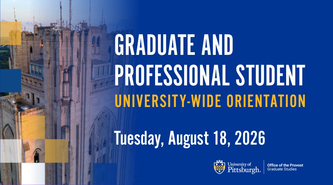 PittGradStudies's tweet photo. Orientation is just 2 weeks away! Join us on Tuesday, August 18, for an exciting day full of activities and opportunities to connect. 

Check out the full schedule of events: https://t.co/oNxKfaUjbh https://t.co/L2etbd6OX5