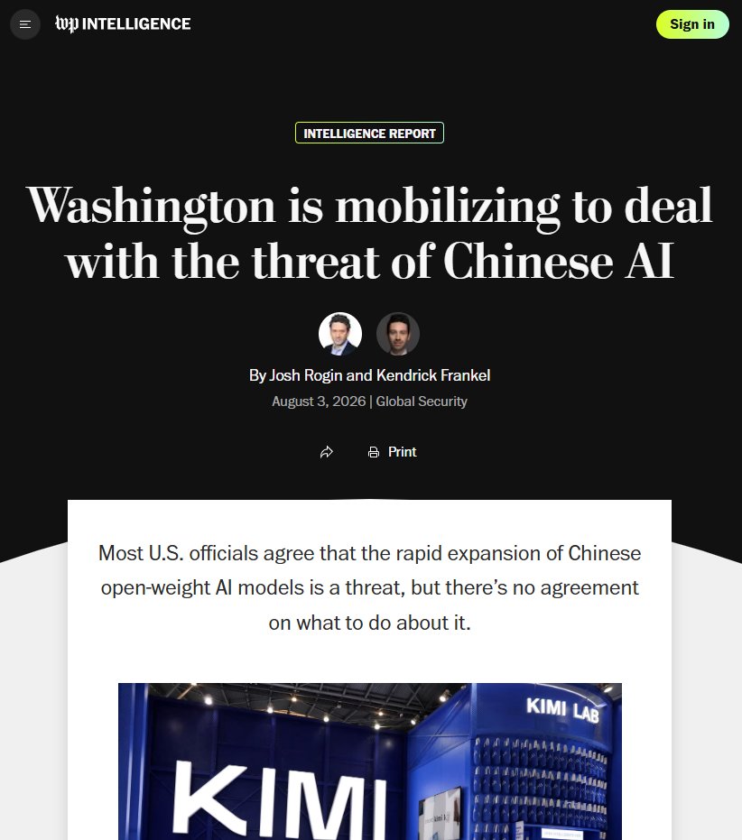 AdamThierer's tweet photo. excellent WashPo reporting here from @joshrogin & Kendrick Frankel on current state of play with Beltway AI policy negotiations. “We’re now in the worst of all worlds,” I told them. 👉
"Very arbitrary ad hoc governance of artificial intelligence; complete congressional dysfunctionalism leading to absolutely no statutory guidance; 1,800 state bills, many of which implicate frontier model regulation; and, meanwhile, we’ve got an open source threat from China."