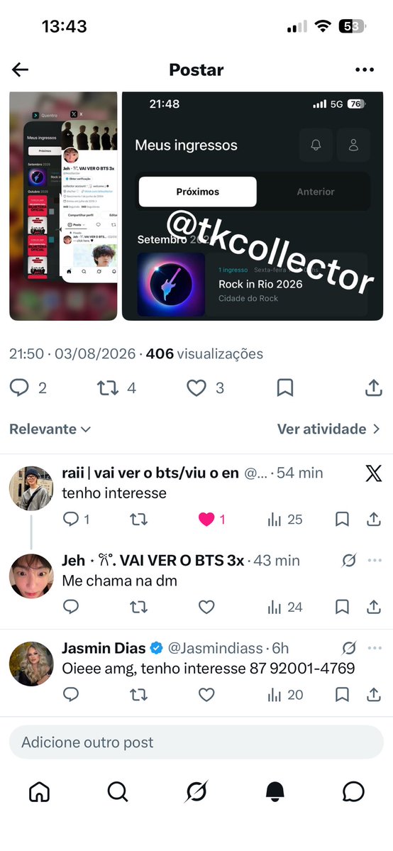tkcollector's tweet photo. Exposed de tentativa de golpe
 @/Jasmindiass 

Estou fazendo esse post como forma de alerta de um novo golpe para vendedores na Buyticket! 

Começa quando fiz um post anunciando a venda do ingresso, pois não tenho condições de ir para o Rio neste momento + https://t.co/QmOcKRnM67