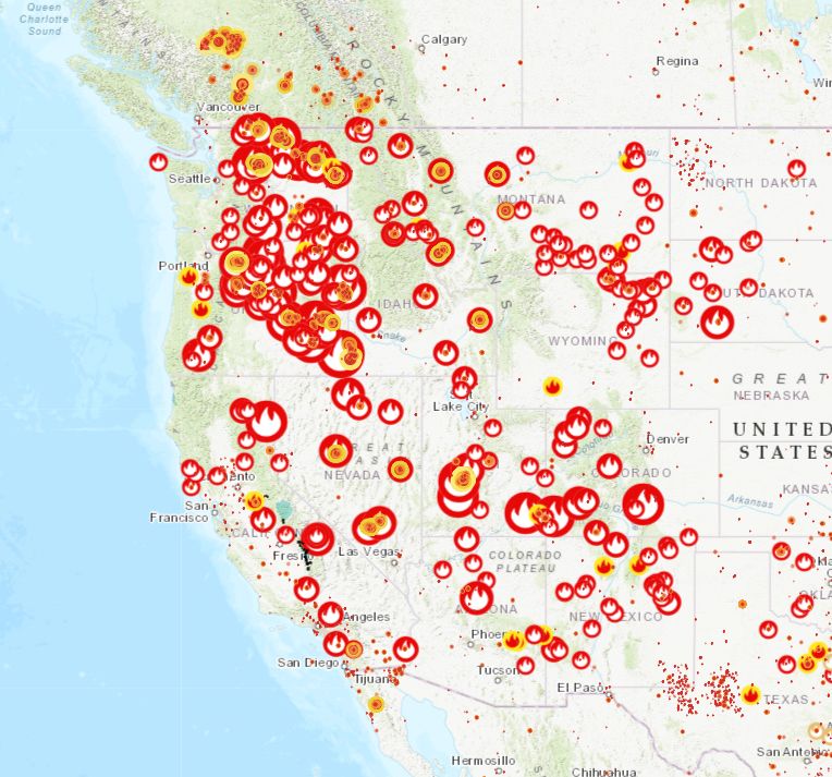 CAL_FIRE's tweet photo. This map isn’t a prediction. It’s today’s reality.

Wildfire affects communities, ecosystems, infrastructure and lives across the West. Reducing the risk takes all of us.

Create defensible space. Prepare to evacuate. Stay informed. Prevent sparks.
Learn more: https://t.co/xAsi7khERP

#Wildfire #Preparedness #FirePrevention