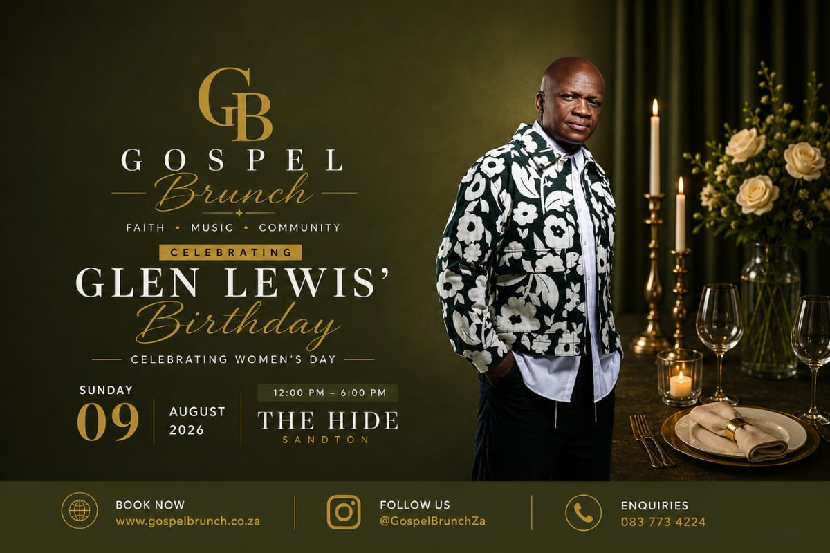 KayaON959's tweet photo. Celebrate Women’s Month and @GlenLewisSA's Birthday at Gospel Brunch!

An unforgettable Sunday of:
🎶Exceptional food
🎶Great company
🎶Joyful celebration

Stand a chance to WIN double tickets to attend the celebration.

❓ Whose birthday is being celebrated at Gospel Brunch?
Comment the answer & use #GospelBrunchZA

✨The Hide, Sandton
✨Sunday, 9 August
✨12pm - 6pm

Want to secure your tickets? 
➡️ https://t.co/QqpqtJDF7f

#GlenLewisBirthday
