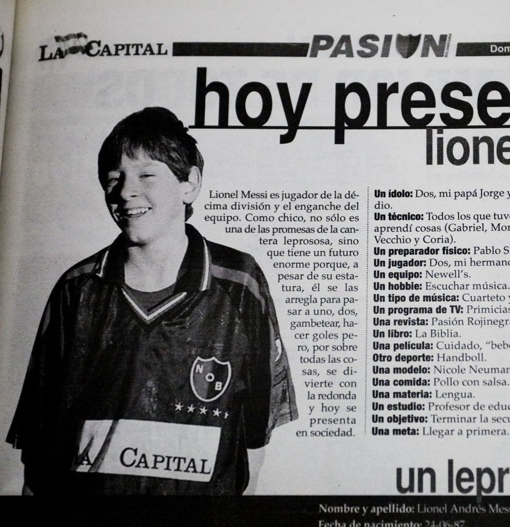BarcasAttorney's tweet photo. Messi's first-ever newspaper interview, published on September 3, 2000, in the Rosario-based newspaper Diario La Capital, when Messi was just 13 years old.

He has came a long way since then🐐📈 https://t.co/CMThAkSGa1