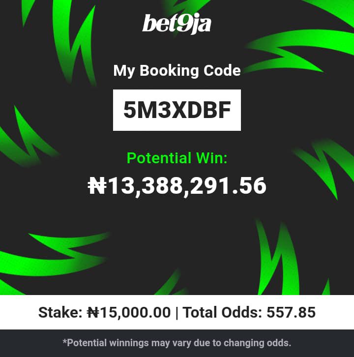 Timmyofdelta's tweet photo. Chasing millions on bet9ja

Main game 👉5M3XDBF
Edits👇
100 odds-- 5M3XGNV
50 odds-- 5M3XJ6N
15 odds-- 5M3XKST

#bet9jacode https://t.co/gpaGyxyE9C