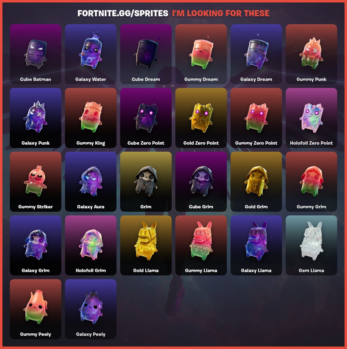 DR4C0_22's tweet photo. Bonjour, je recherche actuellement les esprits a votre gauche donc si quelqu'un veut bien m'échanger bah vous avez tout mes esprits à votre droite. 
#Fortnite #Sprite https://t.co/uaYV39M2uK